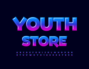 Vector stylish logo Youth Store. Creative Alphabet Letters and Numbers set. Gradient color Font