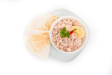 Mas huni, traditional Maldivian breakfast on a white background