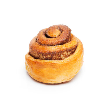 Homemade cinnamon bun isolated on a white background