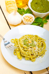 Italian traditional basil pesto pasta ingredients