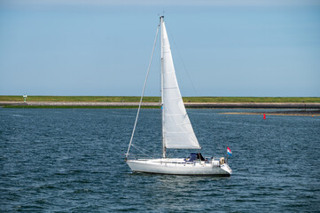 Obraz premium Boat and water of Oesterschelde in Zeeland near Zierikzee, Netherlands,