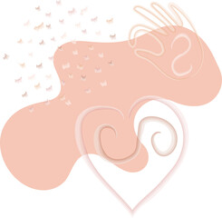 Boho abstract vector illustration with heart, hand, blob, dots