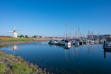 Fototapeta na wymiar View on yacht harbour in Wemeldinge, Zeeland, Netherlands