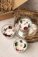 Background with hand made candle for spa and relax, DIY, Homemade candles