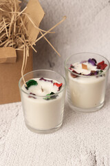 Background with hand made candle for spa and relax, DIY, Homemade candles