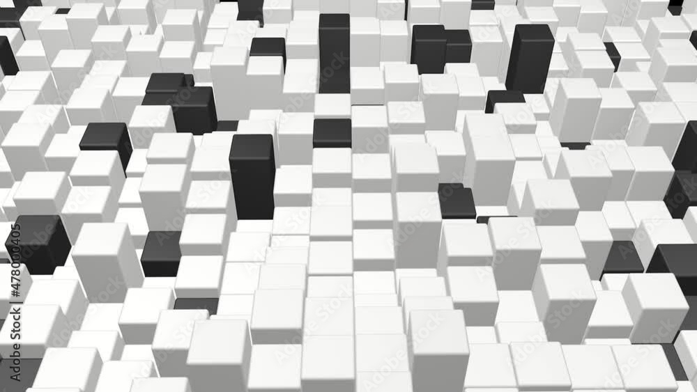Poster white 3d cubes. looping animation with camera panning up