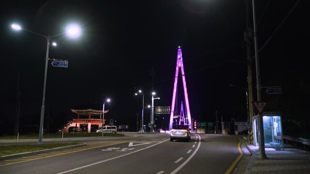Night view of dolsan bridge, Yeosu, South Korea