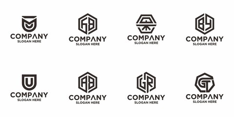 Set initial letter Logo Icon Template. Illustration vector graphic.latter initial UV, U, hexagonal GB, OK, BY, AB, GR, or GT
