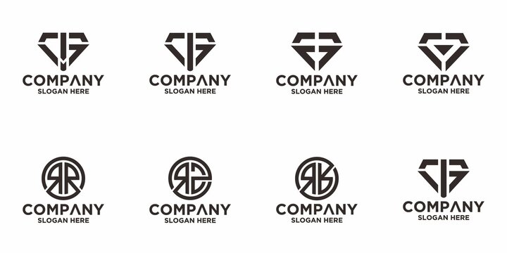 Set initial letter Logo Icon Template. Illustration vector graphic. latter shape diamond CMG, CG, FF, CC, CB or initial circle RR, RG logo design
