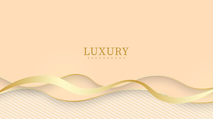 Abstract cream colored luxury background with golden lines. 3d paper cut style vector illustration