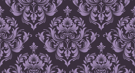 Vector seamless damask pattern with baroque elements. Ornamental repetitive design for  wallpapers, blinds, curtains, upholstery, bedding, slipcover, packaging.