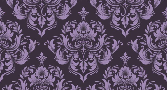 Vector Seamless Damask Pattern With Baroque Elements. Ornamental Repetitive Design For  Wallpapers, Blinds, Curtains, Upholstery, Bedding, Slipcover, Packaging.