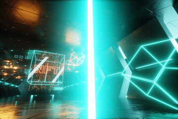 NFT digital art, Non-Fungible Token, blockchain technology. Cryptographic data block, collecting, unique pieces. Non-fungible cryptographic token. 3D render, 3D illustration. Copy space.