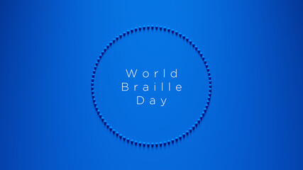 Blue Ring Circle Spheres Texture Vintage Art World Braille Day 4 January International Braille Day White Text Blue Background 3d illustration render