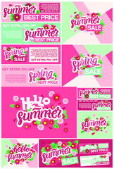 Spring Sale Header or Banner Design with Get Extra 70% Off and Pink Flowers on Pastel Background.