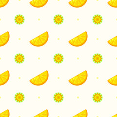 Seamless Pattern Abstract Elements Fruits Food Orange With Flower Vector Design Style Background Illustration Texture For Prints Textiles, Clothing, Gift Wrap, Wallpaper, Pastel