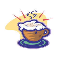 hot cappucino coffee with latte art , sketch vector on a white background