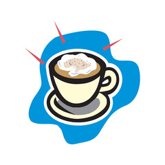 hot cappucino coffee with latte art , sketch vector on a white background