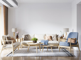 Interior Living Room Wall Mockup - 3d Rendering, 3d Illustration 