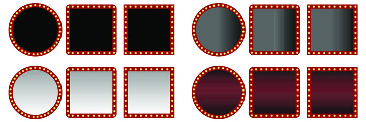 Retro frame with light bulb. Vintage empty frame template on white background.
