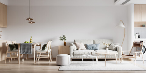 Interior Living Room Wall Mockup - 3d Rendering, 3d Illustration 
