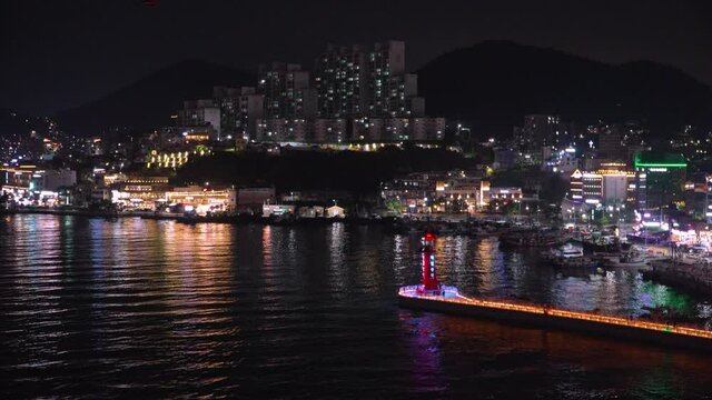 Aerial night view from cable car, Yeosu, South Korea