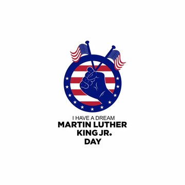 martin luther king jr logo design, circle logo and hand holding USA flag