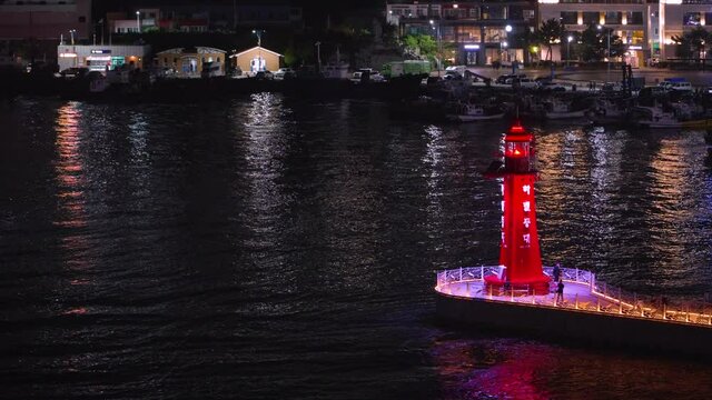 Aerial night view from cable car, Yeosu, South Korea