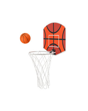 Side View Of Mini Basketball Hoop And Ball Isolated On White Background