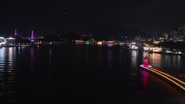 Aerial night view from cable car, Yeosu, South Korea