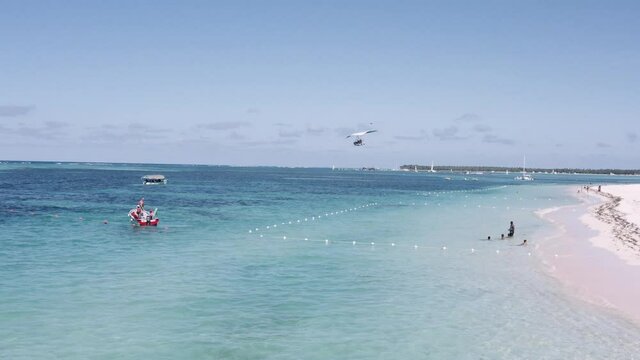 drone following aircraft at the Caribbean Sea, Punta Cana, Dominican Republic