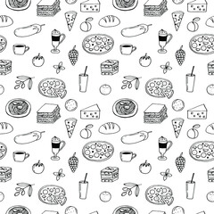 Italian food seamless pattern vector illustration, hand drawing doodles