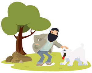 Man playing with dog. People and animals. Illustration for internet and mobile website.