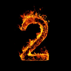 Single Number of Fire Flames Alphabet on Black Background.