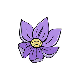 purple spring crocus flower hand drawn in cartoon style for card design