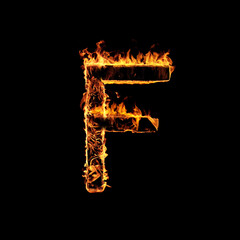 Single Letter of Fire Flames Alphabet on Black Background.