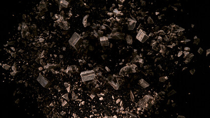 Rotating Chocolate Chunks on Black Background, Top Shot.