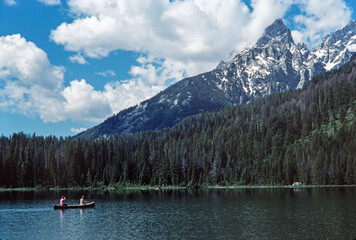 Canoeing on String Lake at Grand Teton National Park.