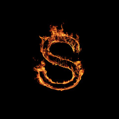 Single Letter of Fire Flames Alphabet on Black Background.