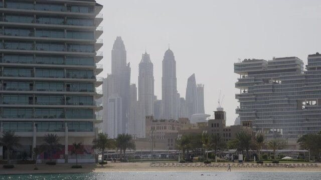 Dubai Beach Hotels with Skyline in the Background