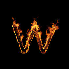 Single Letter of Fire Flames Alphabet on Black Background.