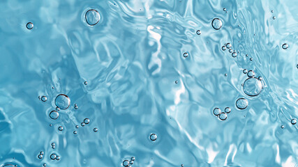 Blue water surface background, studio shot, texture of splashing abstract water shape
