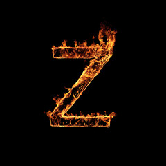 Single Letter of Fire Flames Alphabet on Black Background.