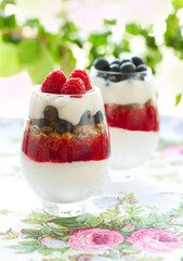 raspberry and blueberry parfait