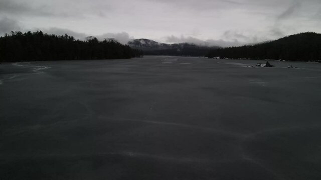 Drone Flying over Frozen Lake