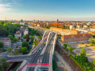 A warm summer day above the Old Town in Gdańsk. Aerial photo of the monuments of this old town. © PawelUchorczak