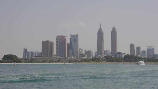Dubai Midtown Skyline with Yacht