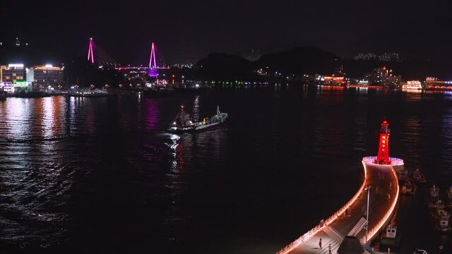 Aerial night view from cable car, Yeosu, South Korea