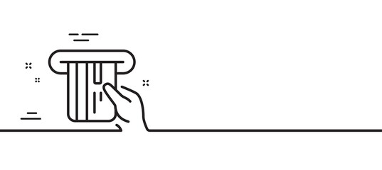 Credit card line icon. Hold Banking Payment card sign. ATM service symbol. Minimal line illustration background. Credit card line icon pattern banner. White web template concept. Vector