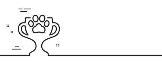 Dog competition line icon. Pets award sign. Champion winner cup symbol. Minimal line illustration background. Winner cup line icon pattern banner. White web template concept. Vector